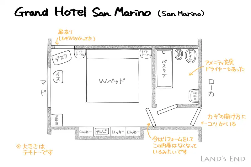 サンマリノで泊まったホテル、グランドホテル(GRAND HOTEL SAN MARINO)の間取り